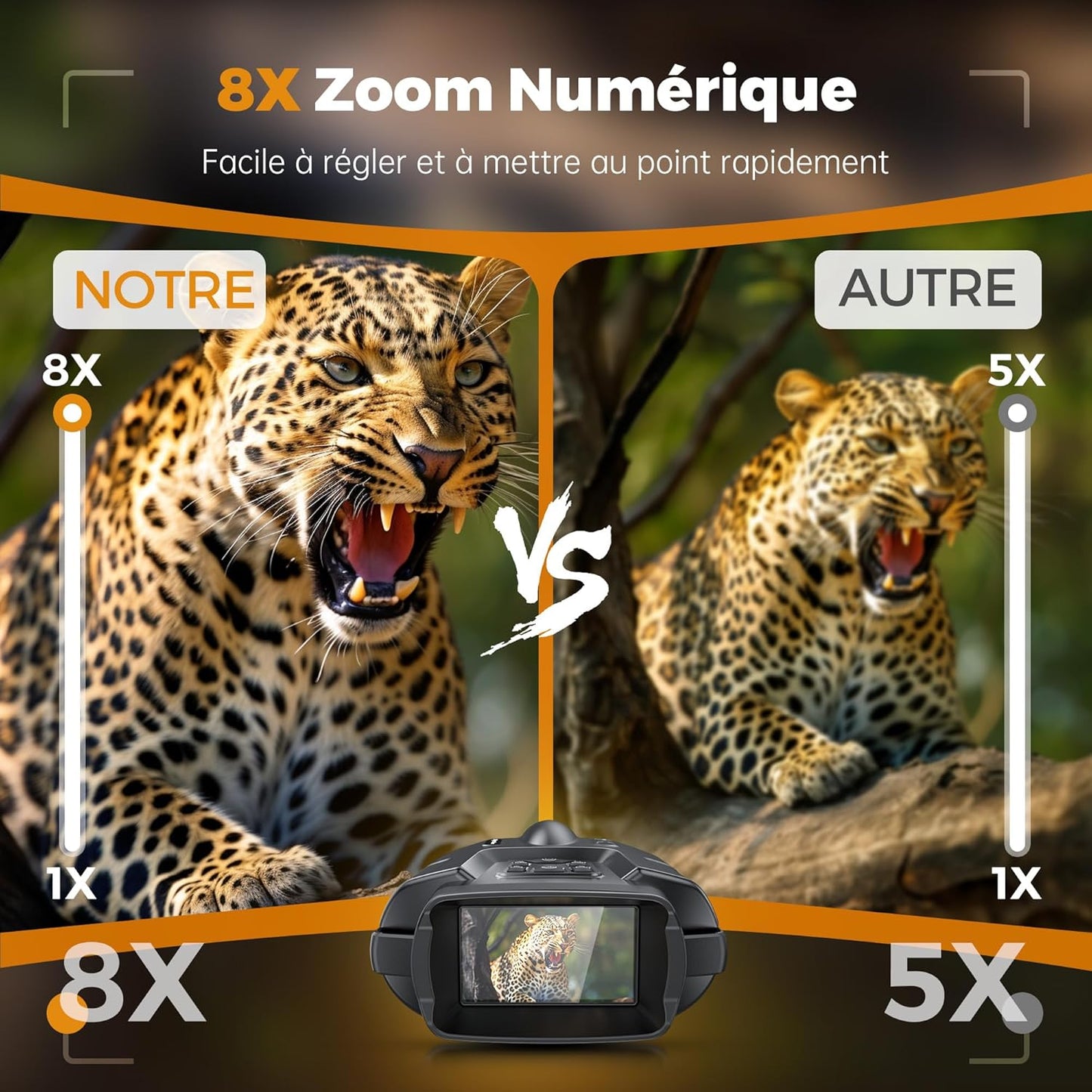 Jumelles de Vision Nocturne 4K, Zoom numérique 8X Chasse Observations