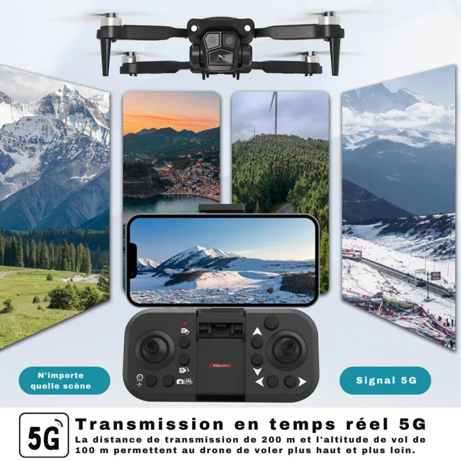 Drone 4K avec Double Caméra – Vidéo HD 5G, WiFi & Radiocommande