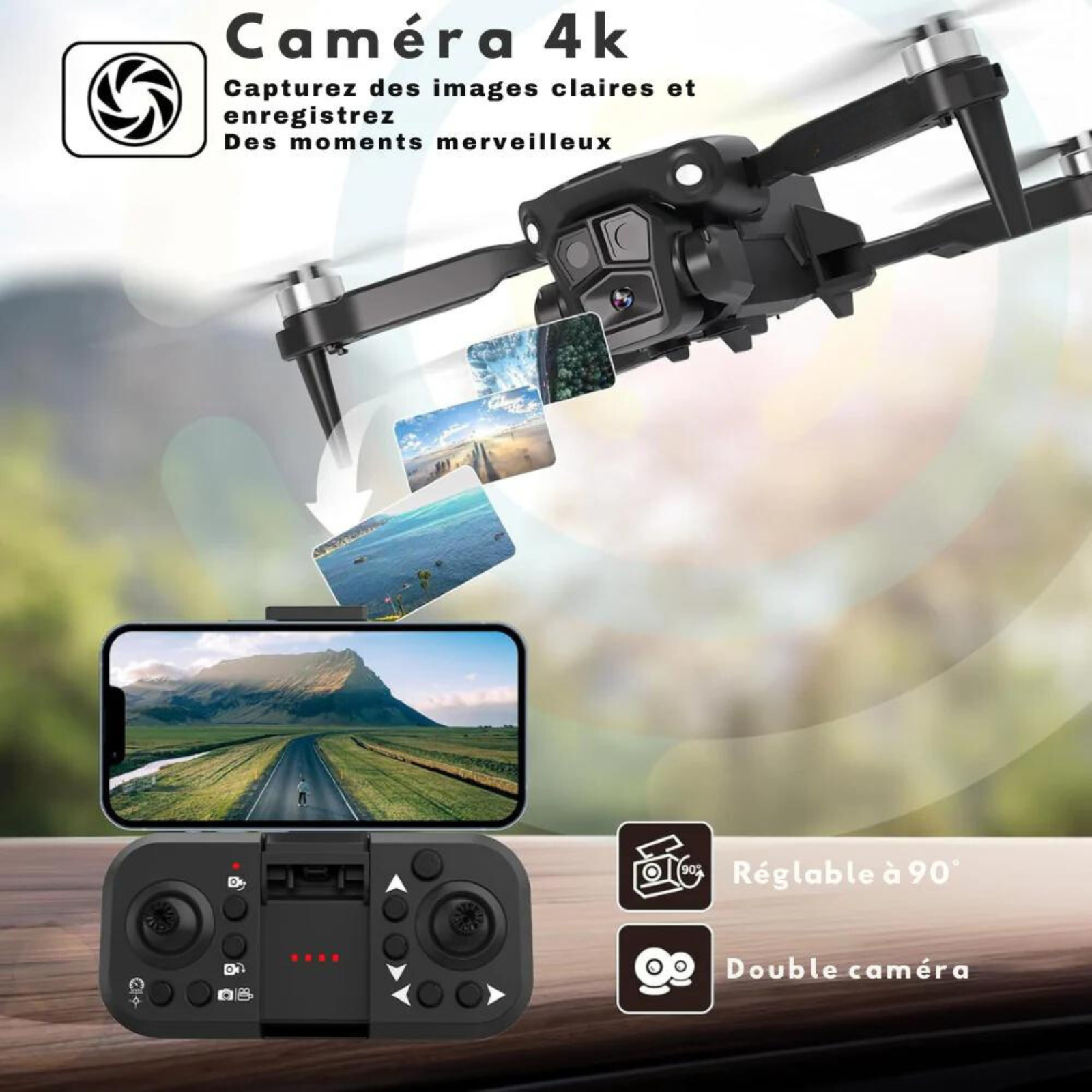 Drone 4K avec Double Caméra – Vidéo HD 5G, WiFi & Radiocommande