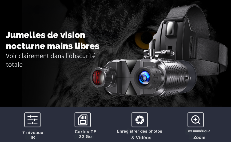 Jumelles à vision nocturne 8X 4K Serre-tête – Infrarouge, Chasse NV400
