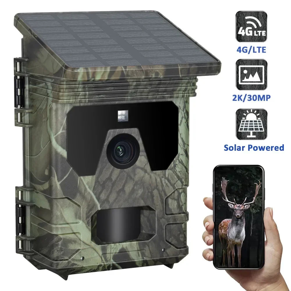 Caméra de Chasse Solaire 4G avec Ecran 4K HD Vision Nocturne SMS + Carte Mémoire 128 GB
