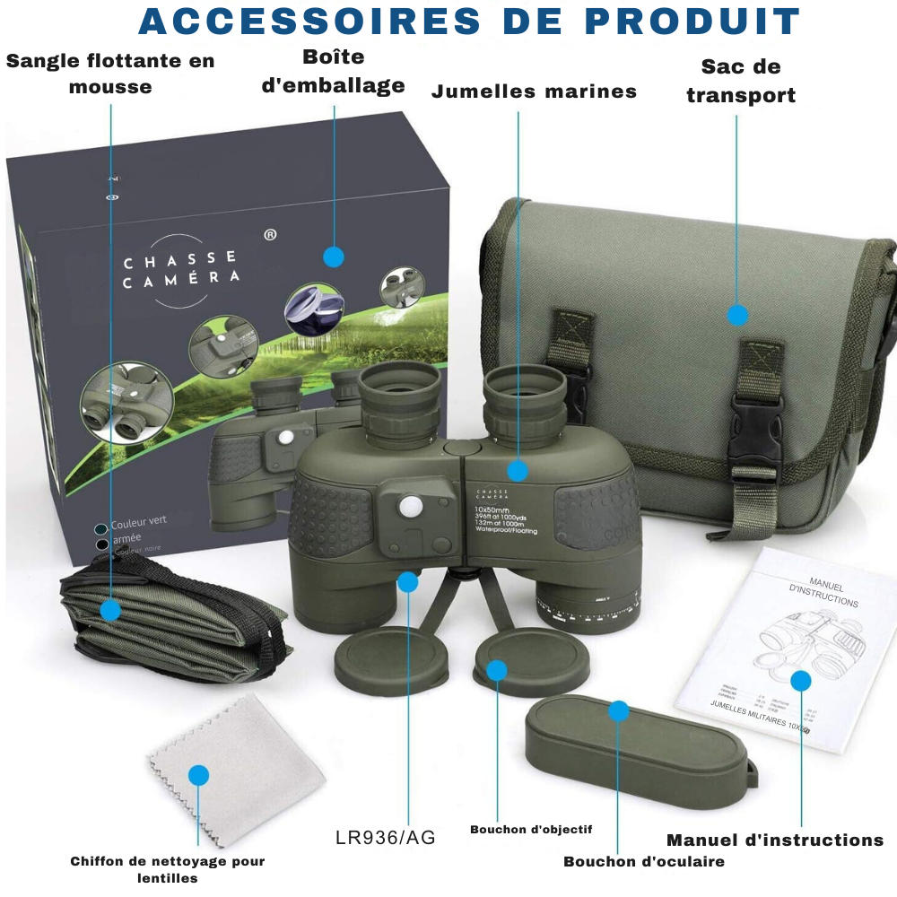 Jumelles Militaires 10x50 Boussole, Télémètre, Imperméables - Vision Nocturne