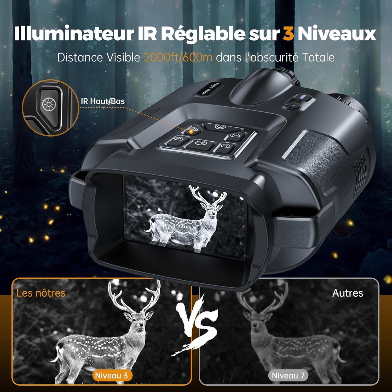 Jumelles de Vision Nocturne 4K, Zoom numérique 8X Chasse Observations  