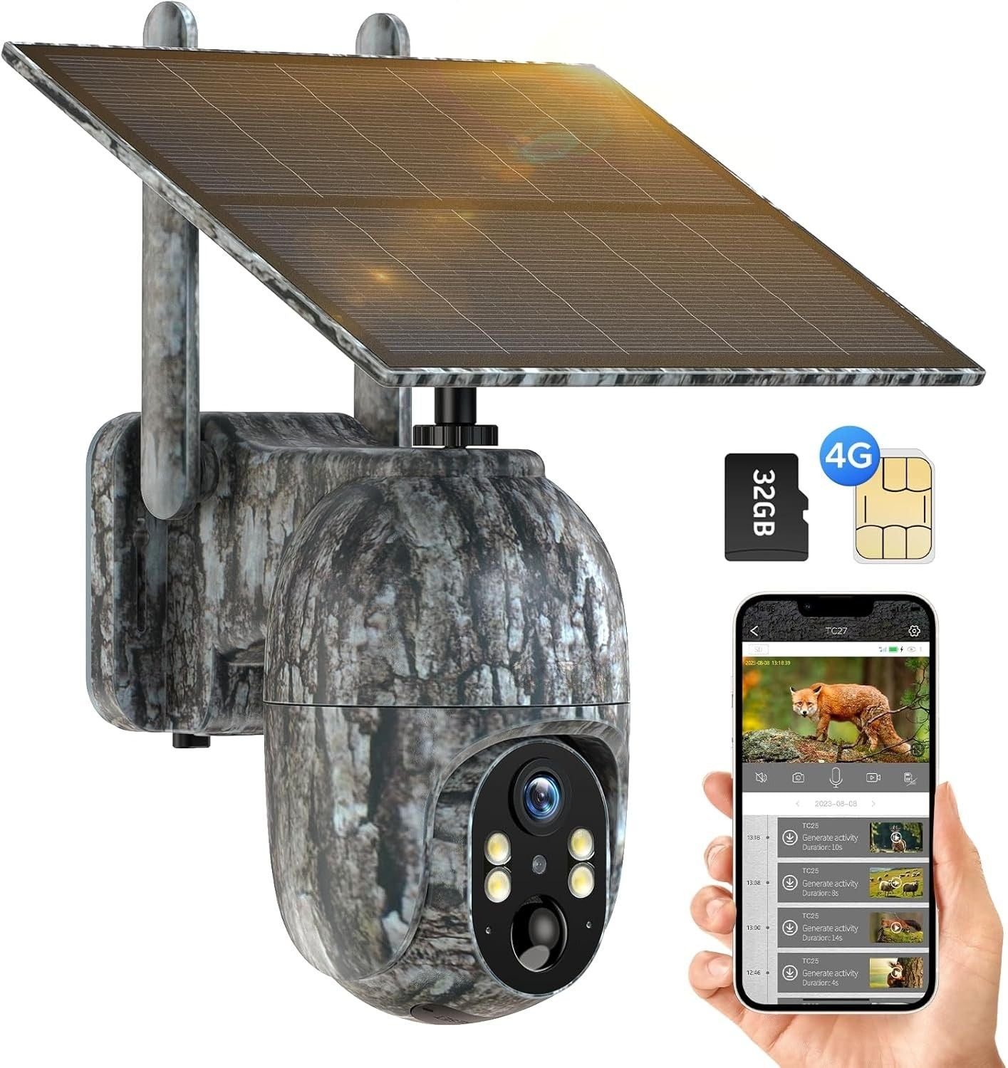 Caméra de Chasse 4G LTE Solaire 2.5K Surveillance – Vision Nocturne & Alerte Instantanée sms/mms