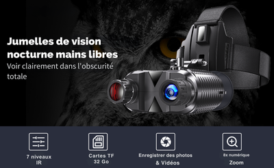Jumelles à vision nocturne 8X 4K Serre-tête – Infrarouge, Chasse NV400