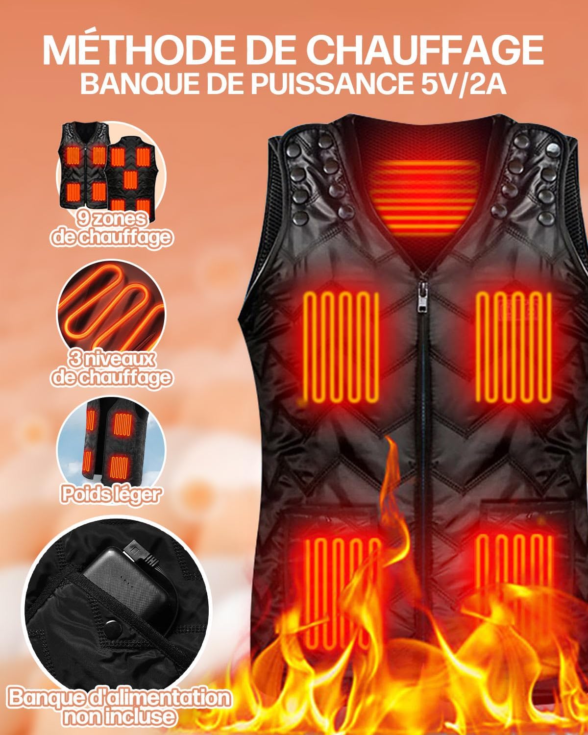 Gilet Chauffant Taille Ajustable Homme et Femme 