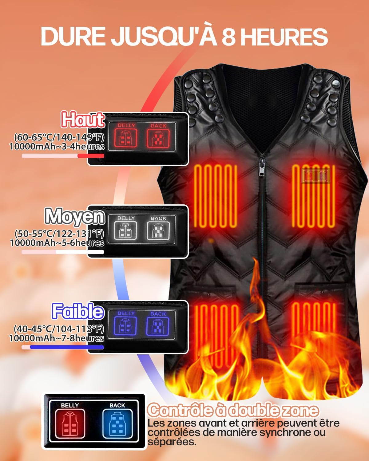 Gilet Chauffant Taille Ajustable Homme et Femme 