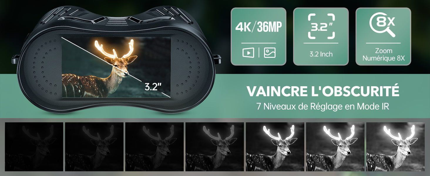 Jumelles Vision Nocturne Infrarouge 300M 36MP Photo et 4K Vidéo | NV2180