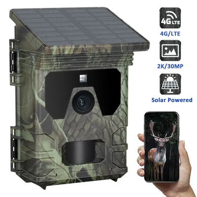 Caméra de Chasse Solaire  4G avec  Ecran 4K HD Vision Nocturne SMS + Carte Mémoire 128 GB