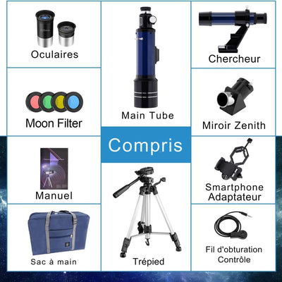 Télescope Astronomique – Observation Lune et Étoiles + Support Smartphone