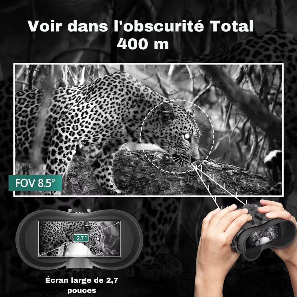 Jumelles à vision nocturne 8X 4K Serre-tête – Infrarouge, Chasse NV400