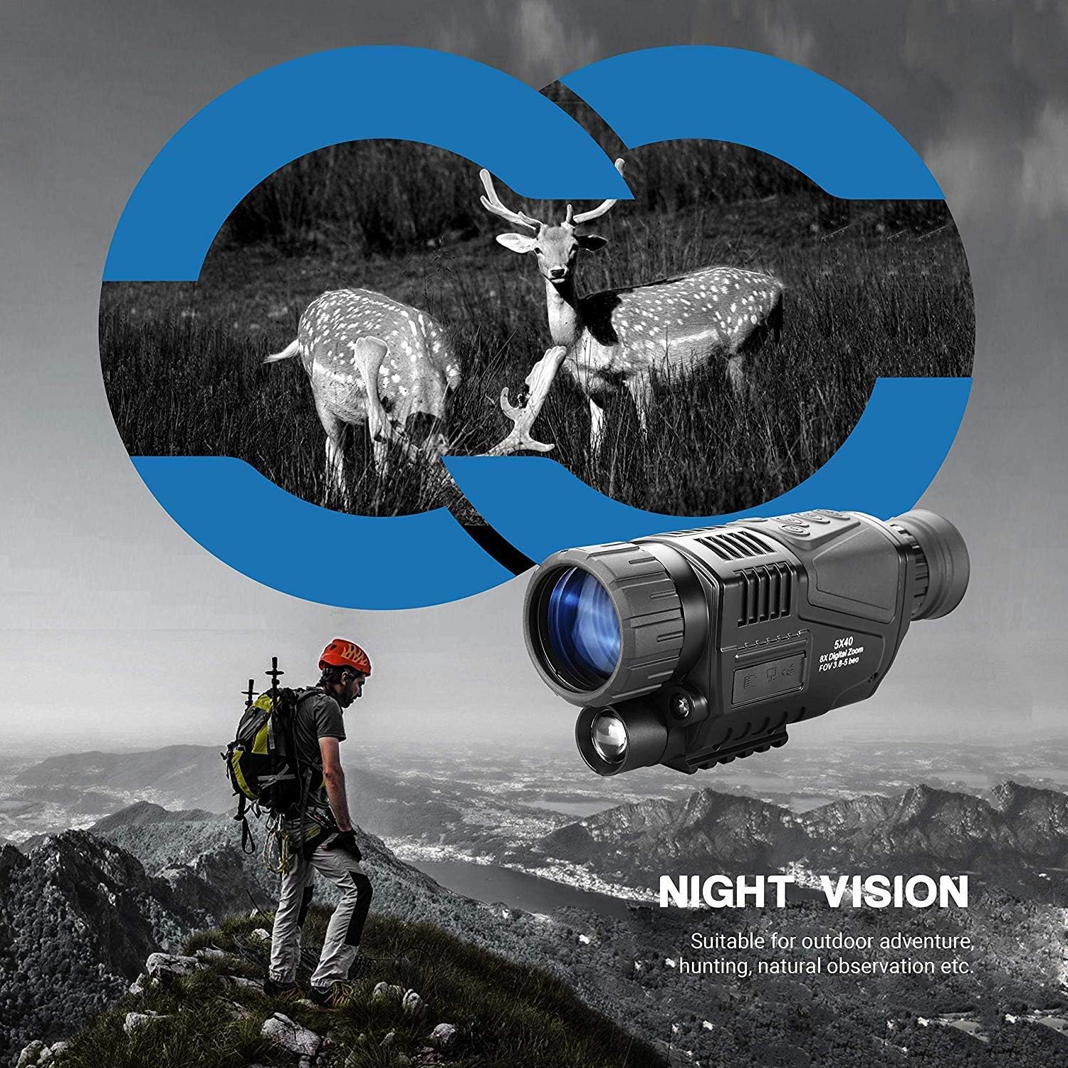 Monoculaire De Vision Nocturne 5X40 pour La Chasse,Caméra Infrarouge videos photos 